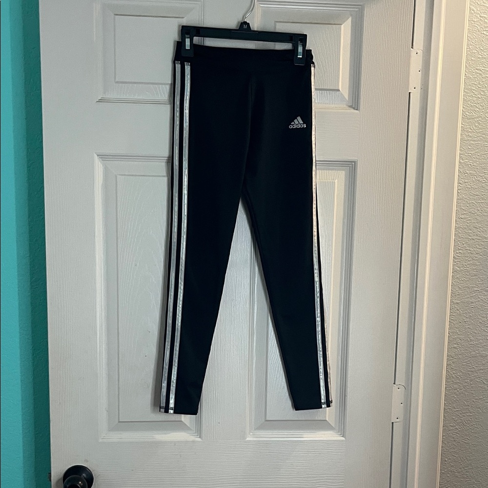 Adidas Kids Black Leggings with White Stripes